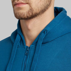 Sweat à capuche à manches longues bleu 100% coton pour hommes avec fermeture à glissière Design solide personnalisable pour l'hiver - Product Image 6