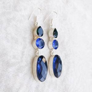 Pendientes Colgantes de Topacio Azul Facetado con Múltiples Piedras, Pendientes de Cristal Chapados en Plata 92.5, Joyería de Piedras Preciosas Boho Hecha a Mano, Regalo para Ella - Product Image 4