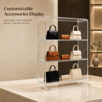 Espositore in Acrilico Trasparente con Bordi Curvi Personalizzati a 3 Livelli, Scaffale in Plexiglass per Borse e Borsette per Negozi e Boutique