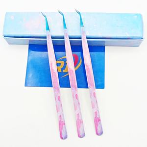 Pinzas profesionales de Extensión de pestañas de acero inoxidable aislamiento de volumen OEM Rosa Ombre 45 grados antimagnético antiestático - Product Image 2