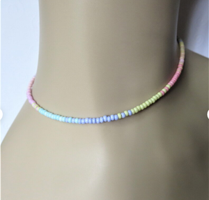 Cadeau de Saint Valentin pour ses bijoux fait à la main Pastel Multi Color Bead Necklace Color Block Pastel Salt - Product Image 2