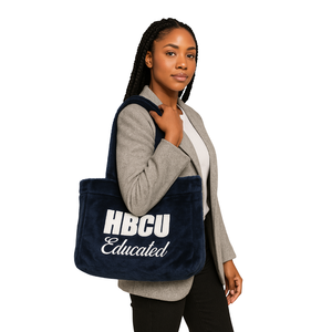 HBCU Educated Dark Blue Fur Tote <b>Bag</b> Fuzzy <b>Bag</b> Plush Chenille Embroidery Greek Sorority Divine Nine Gift Custom Fashion Handbag - Product Image 1