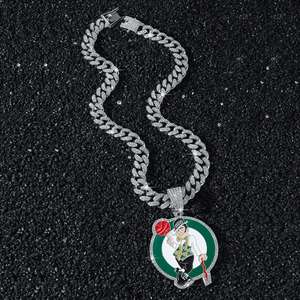 Colgante Personalizado del Campeonato del Equipo de Baloncesto de los Boston Celtics, Estilo Lujoso, Forma de Dibujos Animados, Plata de Ley, Chapado en Rodio, Moissanita - Product Image 4