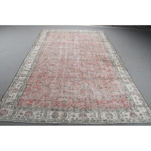 Alfombra de 6,5x10 pies, Alfombra Turca Vintage, Alfombra Ikat Roja y Gris - Product Image 1