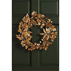 Décoration murale en fer de style nordique, couronne florale en bronze métallique, ornement suspendu pour salon, bureau et décoration murale de la maison - Product Image 1