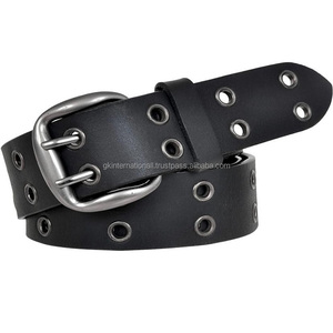 Simplee-ceinture en cuir noir Grain unisexe, Style décontracté, à double clous, avec double broche argentée antique - Product Image 5