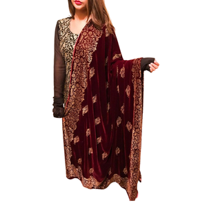 Respirant vente chaude sur mesure hiver femmes velours châles bordure florale couleur unie Polyester longues écharpes Style ethnique - Product Image 4