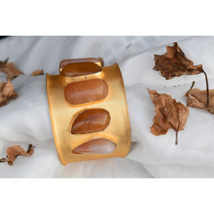 Pulsera de latón chapada en oro con cuentas de piedras semipreciosas, hecha a mano, estilo indio, para niñas y mujeres - Product Image 3