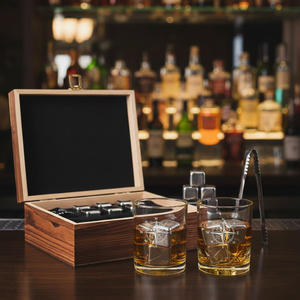 Ensemble de whisky personnalisé OEM en gros avec coffret cadeau en bois, verres en cristal, pierres à whisky et pinces, ensemble de bar de luxe pour hommes - Product Image 4