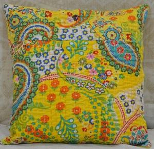 Funda de almohada con cremallera Kantha Bohemia India hecha a mano 16X16 pulgadas funda de cojín con estampado de bloque con patrón Vintage para asiento de casa - Product Image 6