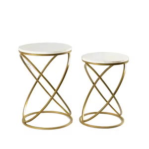 Top en bois forme de baril forme ronde Vintage ensemble de 2 Table basse latérale pour la maison salon meubles Tables martelées à la main - Product Image 5