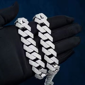 Approvisionnement direct d'usine Hip hop chaîne cubaine S925 argent Sterling plaqué or blanc chaînes fines colliers pour hommes - Product Image 2