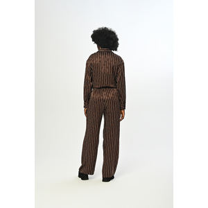 Pantaloni a Gamba Larga a Righe Marroni da Donna con Vita Elastica, Comodi Pantaloni - Product Image 4