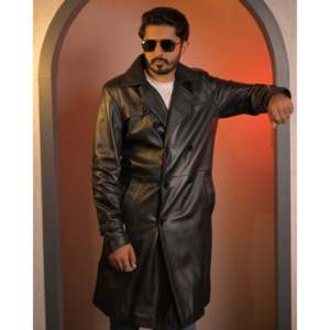 Men's Classic <b>Black</b> Vintage Slim Fit Trench Coat Long <b>Overcoat</b> Zipper Closure Blazer Printed for Casual Formal Wear for Winter - Product Image 1