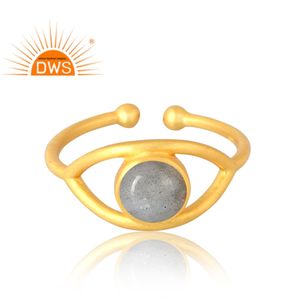 Latest Selling 925 Sterling <b>Silver</b> 18K Gold <b>Plated</b> Natural Labradorite Gemstone Ring Custom Jewelry Manufacturer - Product Image 3