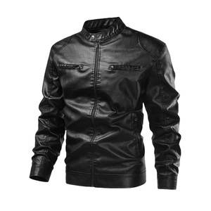 Veste en cuir PU décontractée pour homme, hiver 2026, col montant, fermeture éclair, coupe ample, coupe-vent, design personnalisé - Product Image 1