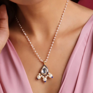 Collar Tradicional de Perlas Blancas con Cuentas de Latón, Elegante Colgante de Cristal en Forma de Lágrima, Joyería Étnica Clásica para Fiestas, para Mujer, Om - Product Image 2