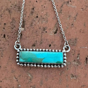 Handmade Sterling Silver Kingman Turquoise Bar <b>Necklace</b> Southwestern <b>Boho</b> Statement Jewelry - Product Image 1