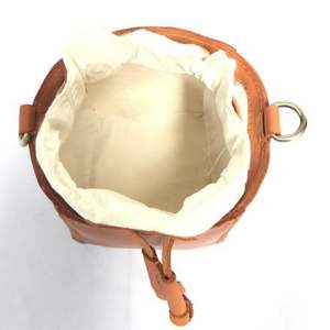 Handcrafted Tan Leather Bucket <b>Bag</b> with Braided <b>Side</b> Details and Drawstring Closure Leather Mini Bucket <b>Bag</b> From Indonesia - Product Image 2