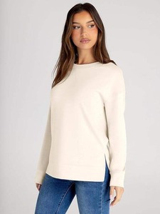 2025 Custom High Quality Embroidery Private Logo Crewneck Sweatshirt for Women Winter Short <b>Split</b> Hem Tops with Solid Pattern - Product Image 2