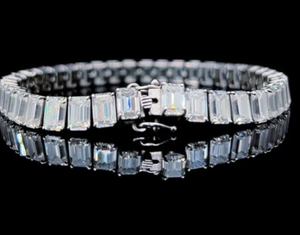 925 Moissanite Diamond Emerald Cut Moissanite Tennis Bracelet Cadeau Pour Elle, - Product Image 2