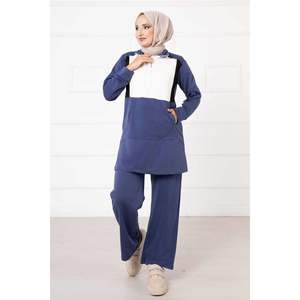 Ensemble 2 pièces décontracté pour femme Poche indigo détaillée Evased Top Hooded Collar Woven Autumn XS Size Solid Pattern Logo Decoration - Product Image 4