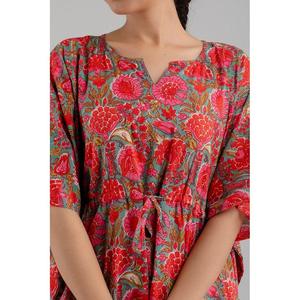 Robe longue ethnique en coton pur à imprimé floral rose - SHKUP1249 - Décontractée - Grande taille (XS à XL) - Longueur genou - Vêtements ethniques de jour ODM - Product Image 6