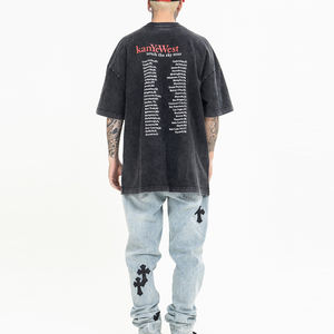 T-shirt en coton tissé délavé à l'acide, coupe oversize, style streetwear, vintage, grammage lourd, imprimé graphique, haute couture - Product Image 4