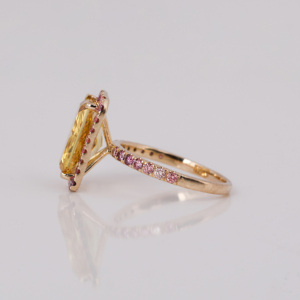 Yellow Radiant Cut Lab Grown Diamond Halo Setting Pink Round Diamond Engagement Ring 18K <b>Solid</b> Gold Trendy Style Women Gift Ring - Product Image 3