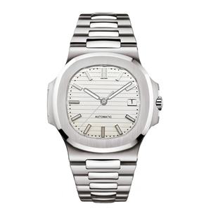 Montre de plongée PP Nautiluss argent blanc NH35 avec mouvement S-Logo, cadran analogique en cristal, résistante à l'eau, bracelet en acier inoxydable et cuir - Product Image 1