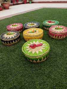 Panier en osier élégant tissé à la main herbe de lune naturelle écologique multicolore avec couvercle prix de gros pour boîte de rangement domestique emballée - Product Image 2