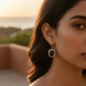 Boucles d'oreilles pendantes en argent chic avec améthyste pour la mode féminine - Product Image 2