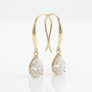 18K Yellow Gold Pear Cut <b>Dangle</b> <b>Earrings</b> Lab Grown Filled <b>Diamond</b> IGI Certified Women's Classic Style Everyday Wear Jewelry - Product Image 2