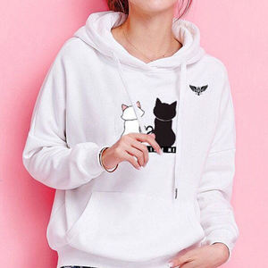 <b>Women</b> <b>Red</b> Graphic <b>Hoodie</b> Sweatshirt Cute Couple Cat Print Hooded Pullover Casual Streetwear Winter Top - Product Image 2