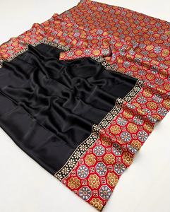 Sari de Satén Ajrakh para Mujer, Ligero, Étnico, Hecho en India, para Bodas, Disponible, Sin Tiempo de Entrega de Muestra - Product Image 1