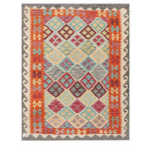 Alfombra Kilim de Maimana, Afganistán, 197 x 160 cm, Textil para el Hogar, Diseño Tradicional Hecho a Mano, Duradero y Elegante - Product Image 1