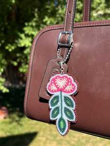 Beaded Floral Heart <b>Bag</b> <b>Charm</b> Keychain - Product Image 4