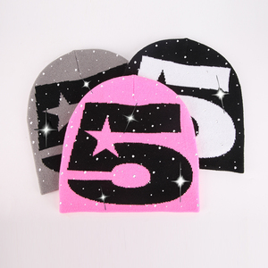Vente en gros de bonnets d'hiver unisexes de haute qualité, style Y2K, acrylique, Gravity Visions, strass, broderie 3D, couleur personnalisée, fabrication - Product Image 2