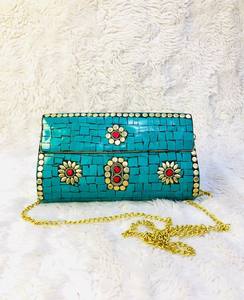 Bolso de mano de mosaico de Metal hecho a mano de diseñador, duradero, portátil, tradicional, indio, artesanía, cierre abierto, bandolera, última moda de playa - Product Image 4