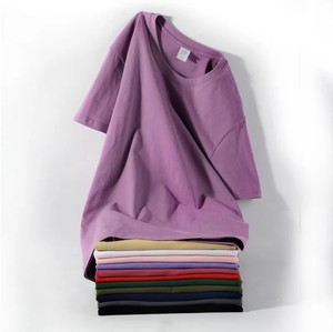 T-Shirt 100% coton de haute qualité pour hommes poids lourd col rond surdimensionné motif personnalisé impression teint uni décontracté hommes - Product Image 1