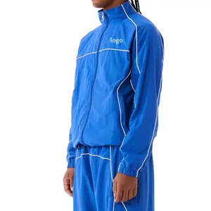 Hoge Kwaliteit Mannen Nylon Trainingspak Set 100% Katoen Windjack Custom Piping Trainingspakken Voor Man