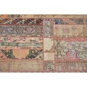 Alfombra de área grande clásica turca Vintage 3,4x7,3 pies Beige diseño de retazos ecléctico Material de lana respaldo de látex alfombra de habitación modelo - Product Image 5