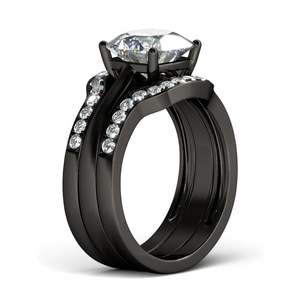 Ensemble de bagues de fiançailles Jeulia en argent sterling, taille coussin, 3 pièces, ton noir - Product Image 3