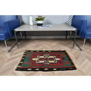 1.8x2.7 ft Turkish Rug Small Vintage <b>Red</b> Patchwork <b>Wool</b> Rug with Latex Backing Eco-Friendly - Product Image 3