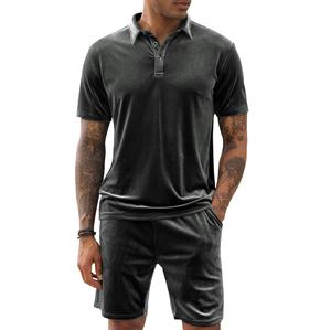 Ensemble de vêtements de sport en velours d'été pour hommes, ensemble de shorts de musculation pour la salle de sport, vêtements de golf, 2 pièces respirantes - Product Image 2