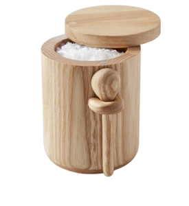 Light Brown Acacia Wooden Salt Cellar Box Swivel Lid Kitchen Tabletop Accessories Pepper Box Acacia Wooden Salt Box - Product Image 1