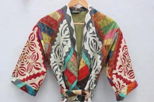 Cut Work Kantha <b>Jacket</b>, Handmade Kantha <b>Jacket</b>, Patchwork <b>Jacket</b>, Embroidery <b>Jacket</b>, <b>Kimono</b> <b>Jacket</b>, Quilted <b>Jacket</b>, Style Coat - Product Image 4