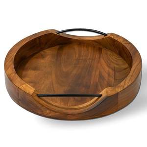 <b>Party</b> Wedding Round Shape Wooden Serving <b>Trays</b> for Fruits Vegetables Dessert & Snacks Dishes Plates with Handles - Product Image 3