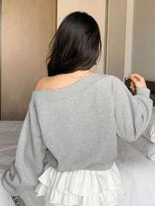 Customized Heather Grey Rhinestone off <b>Shoulder</b> Women's Sweatshirt Soft Fleece Grey Warm Fit Fashion Autumn Wear Factory - Product Image 4