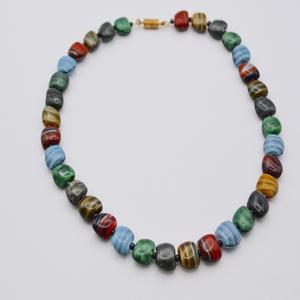 Vénitien Vintage exquis Rare Unique fabriqué à la main multicolore rayé verre perle collier cristal Lampwork perles de verre - Product Image 2